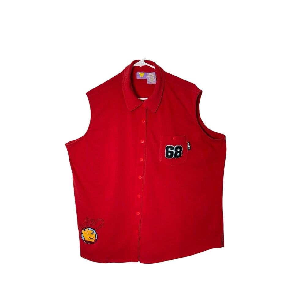 Vintage Disney Top Womens Plus Size 22 Winnie the Pooh Red Button Up Collar Vest